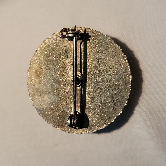 Vintage Round Gold Brown Rhinestone Brooch - Picture 10 of 12